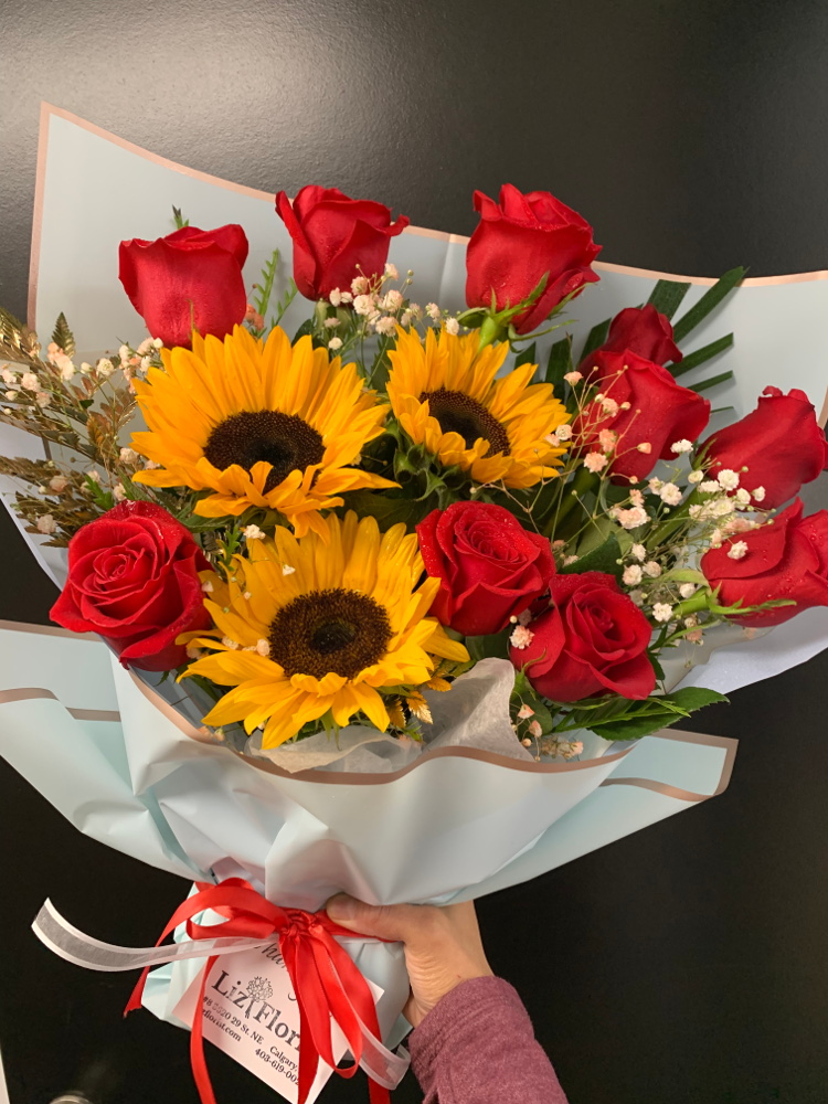 Sunflowers and Roses Hand Bouquet